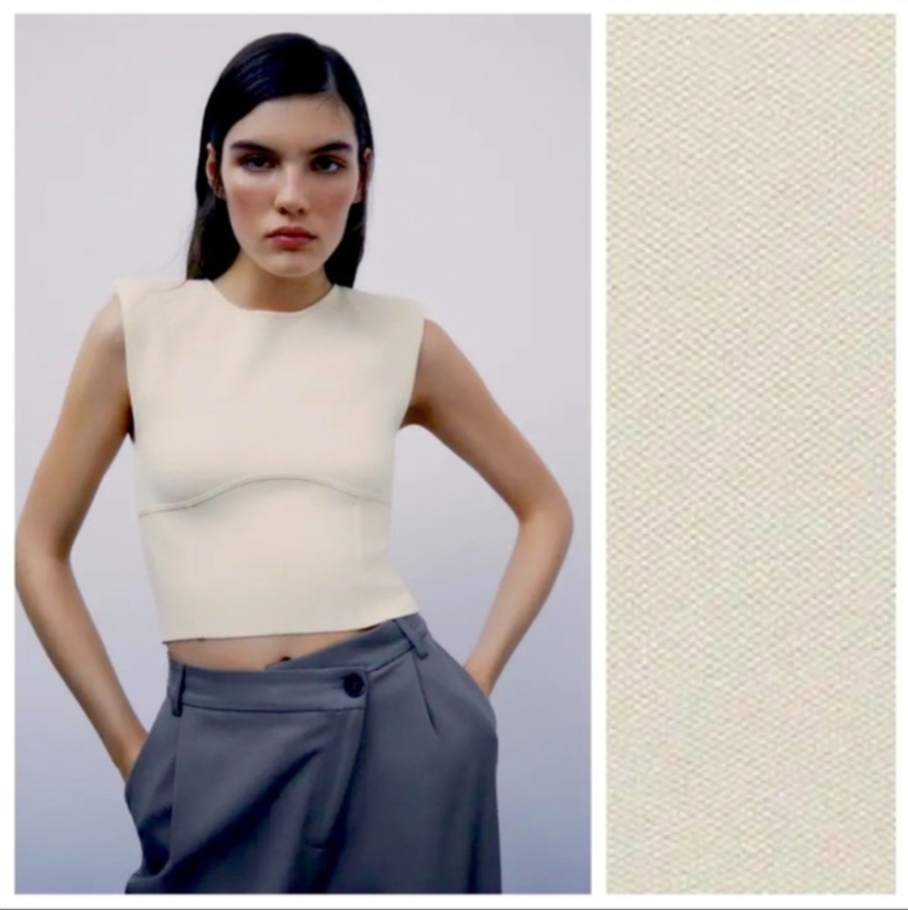 Zara NWT Cream Shoulder Pad Knit Crop Top Sweater Vest Bloggers Fav Size S